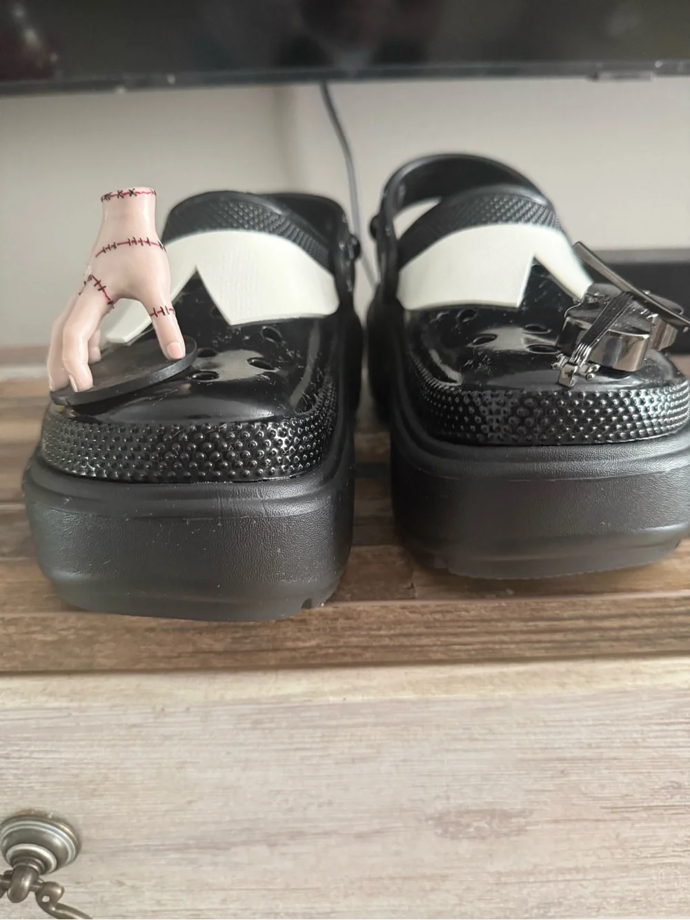 CROCS Black and White Platform Clogs with Halloween Charms